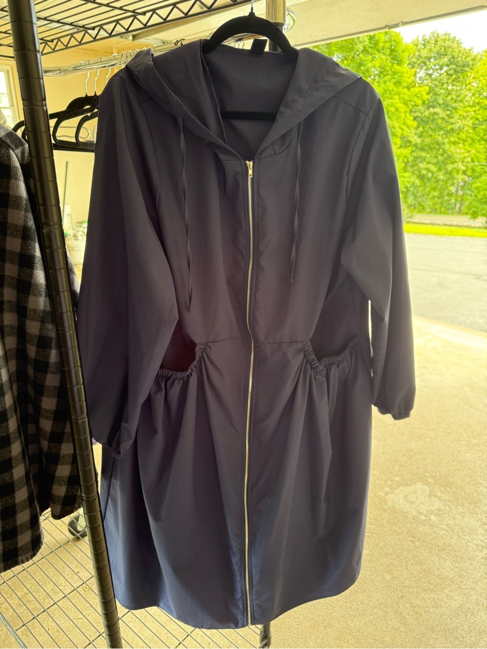 Navy Hooded Zip-Front Women's Lightweight Raincoat